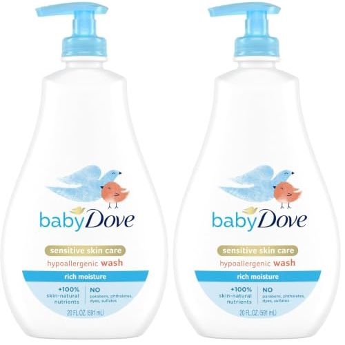 Baby Dove Sensitive Skin Care Baby Wash For Baby Bath Time Rich Moisture Tear-Free and Hypoallergenic, 20 oz (Packaging May Vary) (Pack of 2)