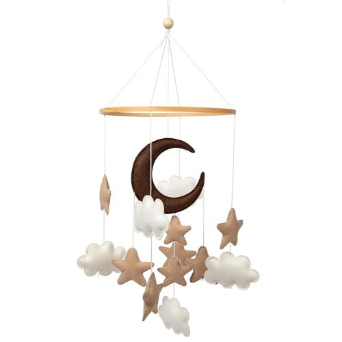 Baby Mobile for Crib - Handmade Modern Boho Baby Mobiles for Bassinet Felt Nursery Mobile Gender Neutral - Gold Moon and Stars - Girl Cribs Decorations