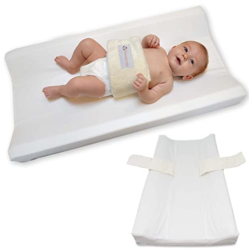 PooPoose Baby Changing Pad with Secure Strap 32" x 16", Changing Diaper Mat for Table Dresser Change Station Soft, White