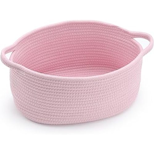 Pink Basket – Cute Basket for Girl Women, Perfect for Valentines Day, Baby Shower, Birthdays – Empty Basket for Gifts, Burr, Storage, Nursery, 13 x 9.8 x 5 inches
