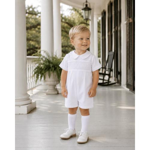 Smocked Heirloom Shortall in White with Collar -Ring Bearer, Easter, Baptism, Christening, Wedding, Matching Dress & Bubble Available 430 *E