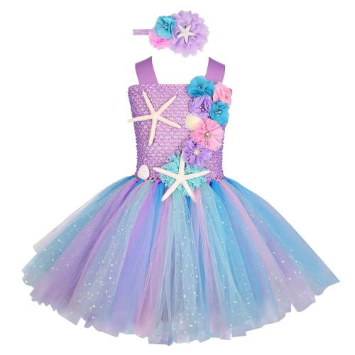 Summer Cute Sleeveless Strap Tulle Baby Girl Dress Toddler Kids Girls Cartoon Role Play Fancy Hairband Mesh Tulle Princess Dress