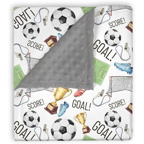 Mink Baby Boys Blankets Soccer Ball Football Sport, Goal! Score! Cleats Soft Double Layer Dotted Backing Receiving Swaddle, Newborn Infant Toddler Nursery Crib Bedding Shower Gift 30