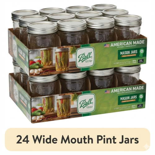 (2 pack) Ball 16 oz Mason Jars, Wide Mouth Pint Canning Jars with Lids and Rings, 12-Pack Glass Jars for Home Canning and Preserving