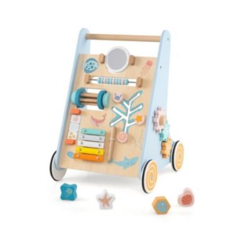 Wooden Baby Walker Sit to Stand Walker w/ Wheels Push & Pull Learning Activity Center