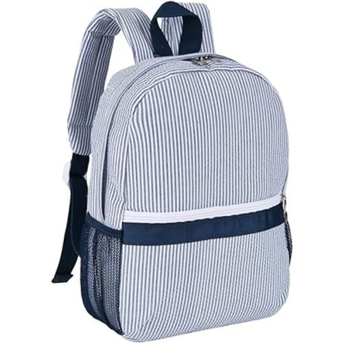 Lightweight Toddler Backpack for Boys,Seersucker Preschool Bookbag for Kids,Cute Pleated Children Kindergarten Backpack,SMALL (Navy, Small)