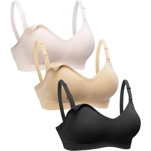 HOFISH Maternity Nursing Bras for Breastfeeding, 3 Pack Pregnancy Deep V Neck Wireless Bra with Extenders & Clips