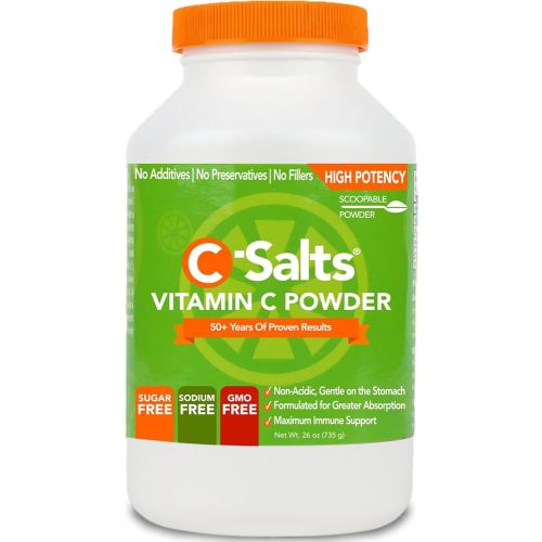 C-Salts Original Vitamin C Powder Supplement - 100% Pure High Dose Buffered Vitamin C Powder for Immune Support - Sugar-Free Powdered Drink Ascorbate, Organic, Stomach-Friendly, Original 26oz