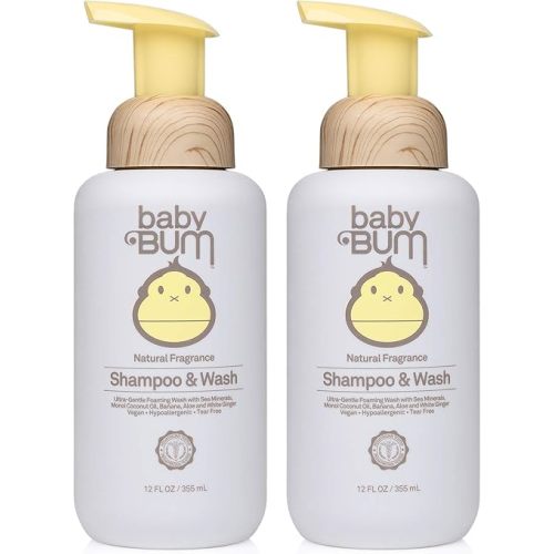 Baby Bum Shampoo & Body Wash | Natural Fragrance | Tear Free Foaming Soap for Sensitive Skin with Nourishing Coconut Oil | 12 Ounce | Pack of 2