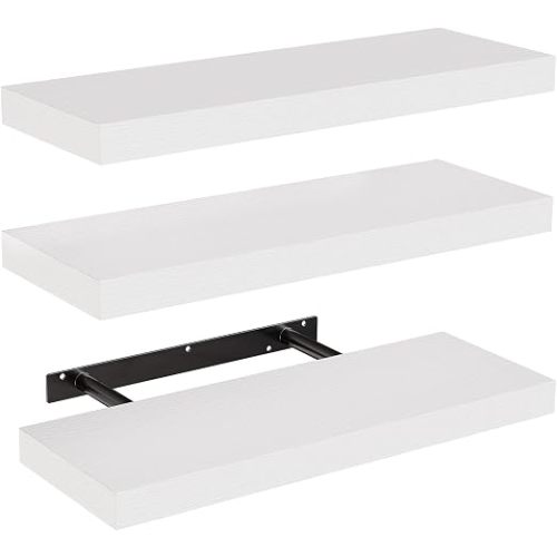 AMADA HOMEFURNISHING Floating Shelves, Wall Shelves for Bathroom/Living Room/Bedroom/Kitchen Decor, White Shelves with Invisible Brackets Set of 3 - AMFS08