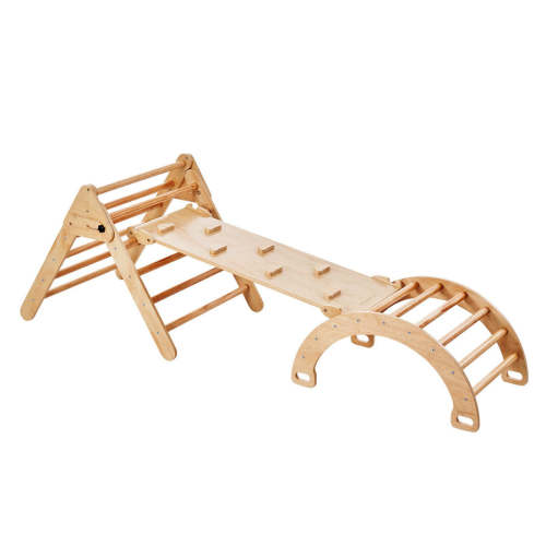 Wooden Pikler Triangle With Rocker & Slide + Ramp | Wooden Climbing Gy – Green Walnut Inc.