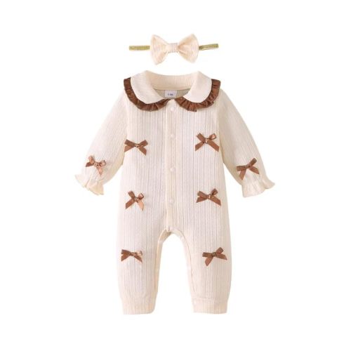 Mioglrie Newborn Baby Girl Clothes Infant Fall Winter Knit Outfits Romper | 3D Bow,Embroidered Strawberries,Crochet Flowers,Matching Headband,Long Sleeve Bodysuit Romper,Coming Home Outfit Girl