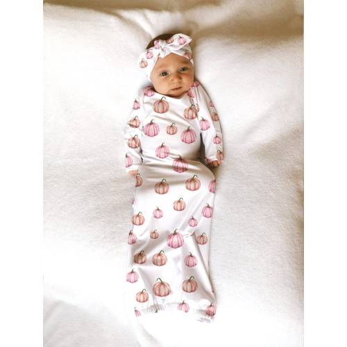 PINK Pumpkin Swaddle Baby Girl Coming Home Outfit Fall Gender Reveal Present Fall It’s A Girl Baby Shower Gift Halloween Twin