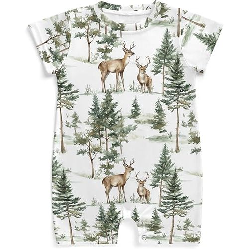 Vintage Deer Baby Romper Retro Trees Forest Newborn Summer Wildlife Animal Outfit Bodysuit Clothes