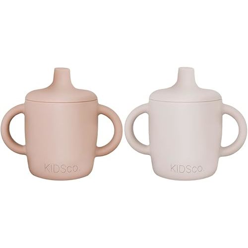 Silicone Sippy Cups with Easy Grip Transition Handles and a Soft Spout. A Non Toxic No Spill Unbreakable Training Cup 150ml/5oz |2-PACK Pink and Cream|
