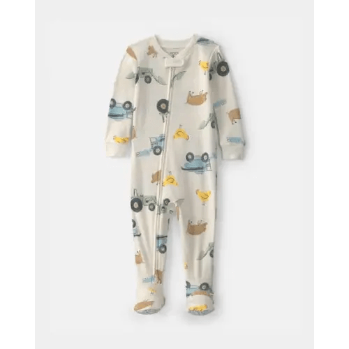 Baby Boy Farm 100% Cotton 2-Way Zip 1-Piece Pajama - Cream | Carter's