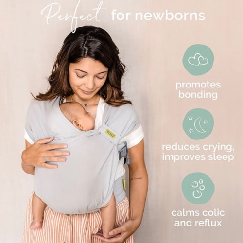 Boba Bliss Pre-Wrapped Baby Carrier with Buckle - Newborn to 7-35 lbs Light, Breathable & Easy to Adjust Hybrid Infant Sling & Toddler Carrier - Certified Hip-Healthy for 0-18 Months - Gray