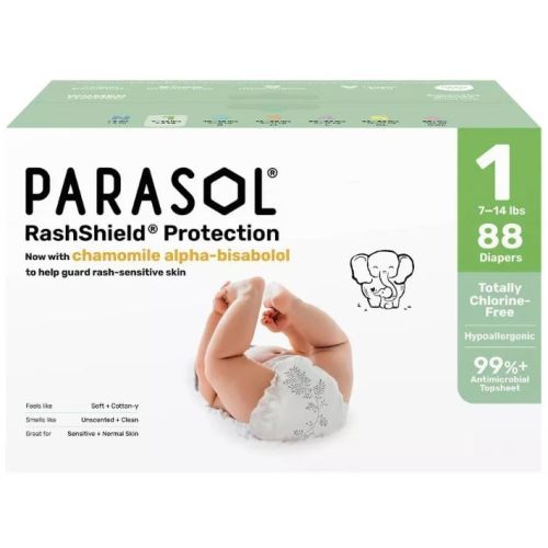 Parasol Chlorine-Free Premium Diapers with RashShield Protection, Size 1, 88 Count, 2 Pack of 44 Diapers