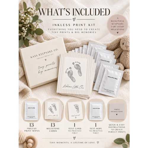 Baby First Year Keepsake Kit | Inkless Handprint Footprint Kit | Baby Milestone Cards | Newborn Keepsake | New Mom Gift | Baby Shower Gift