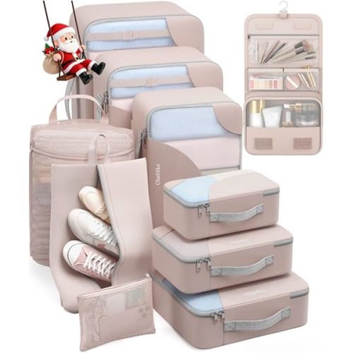 Hospital Bag 10 Set Durable Packing Cubes for Travel,Gifts for Women Mom Men,Luggage & Suitcase Organizers with Toiletry Bag,Vacation Essentials for Cruise & Plane,Beach Accessories,Beige