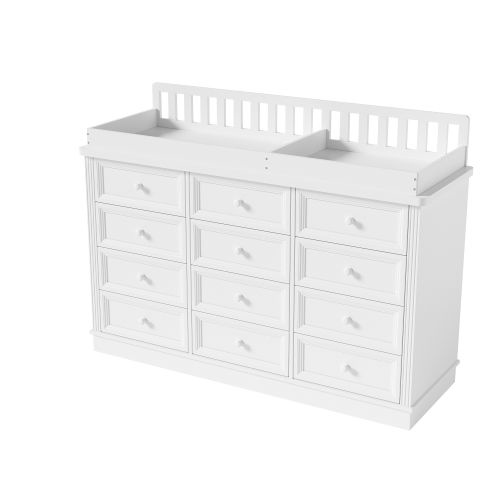 Extra Wide Solid Pine Wood 12-Drawer Changing Table Dresser – 59.9" Real Wood Nursery Dresser with Removable Topper