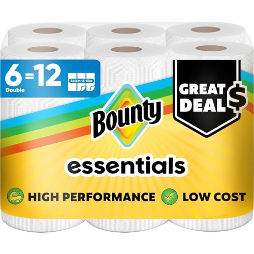 Bounty Essentials Select-A-Size Paper Towels, 6 Double Rolls, White, 108 Sheets Per Roll