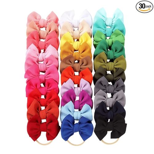 Cinaci 30 Pack Super Stretchy Nylon Headbands with Big Bow Hair Accessories for Baby Girls Infants Toddlers Kids Teens
