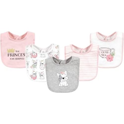 Hudson Baby Unisex Baby Cotton Bibs, Girl Whimsical Dog, One Size
