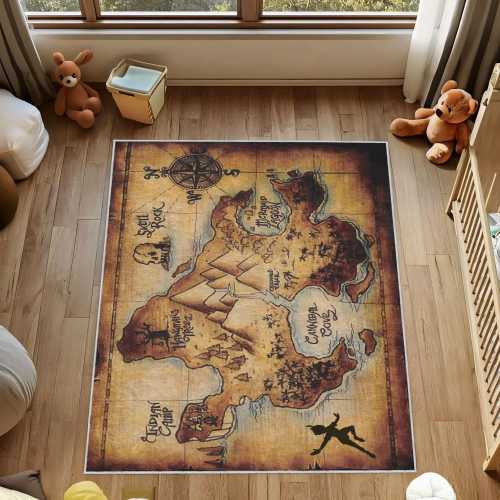 Peter Pan Kids Rug, Neverland Map Kids Room Rug, Fantasy Adventure Area Rug, Peter Pan Nursery Rug,Magical Playroom Rug,Storybook Themed Rug