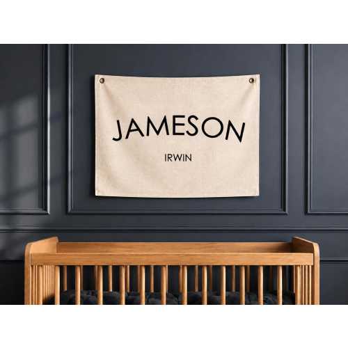 Baby Name Flag Canvas Flag Nursery Kids Room Name Sign Custom Boy Nursery decor Name Banner Wall Decor Baby Brother Room Decor Navy Boy