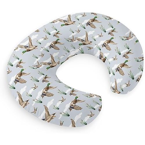 HawSkgFub Duck Hunting Mallard Hunter Nursing Pillow Cover for Baby Boys, Wild Animal Bird Reeds Blue Breastfeeding Pillow Slipcover, Nursing Pillowcase for Newborn Infant, Cover Only