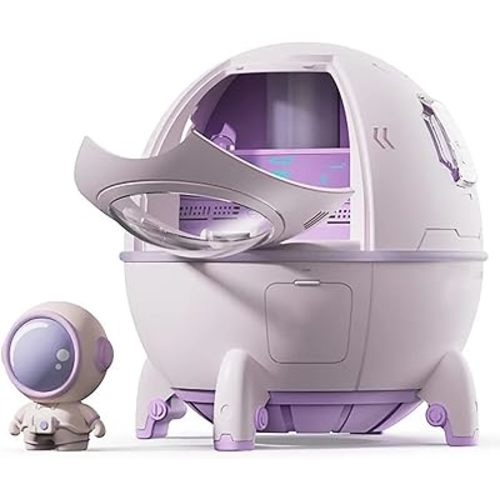 Cool Mist Humidifiers, Mini USB Humidifier, Cute Spaceship Shaped Humidifier Portable Household Ambient Light Humidifier US Plug 110V Purple