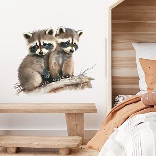 Lifelike Little Raccoon Brothers on The Branch Wall Stickers Nursery Animal Wall Decals for Kid Removable Peel and Stick Wall Art Home Decor Decoration for Classroom Preschool Living Room