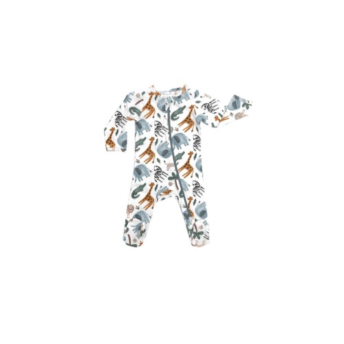 Organic Cotton Zip Footie in Safari Animals