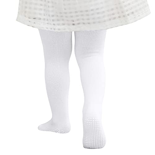Zando Baby Girls Tights Non Slip Grip Cotton Infant Toddler Leggings 0-2T | Cozy Cotton Thick Solid Knit Footed Seamless Pantyhose for Newborn and Toddler, Perfect for Warm Daily Stockings