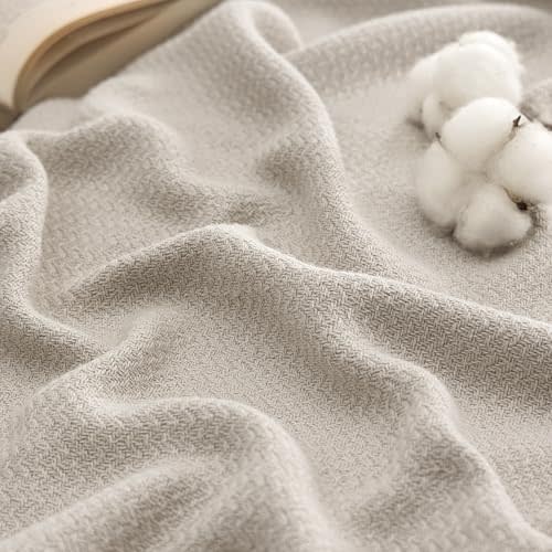 Bedsure GentleSoft 100% Cotton Blanket Twin XL Size for Bed - Cooling Breathable and Lightweight, Soft Cozy Textured Herringbone Woven Summer Blanket for College Dorm, Linen Beige, 66x90 inches