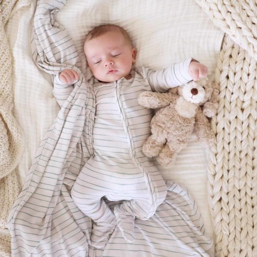 Sage's Stripes Waffle Bamboo Zipper Footie