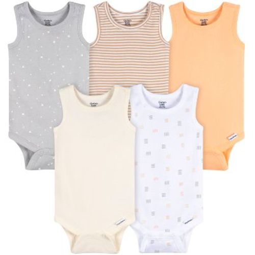 Gerber Baby Neutral 5-Pack Sleeveless Bodysuits, Earthy Neutrals, 6-9 Months