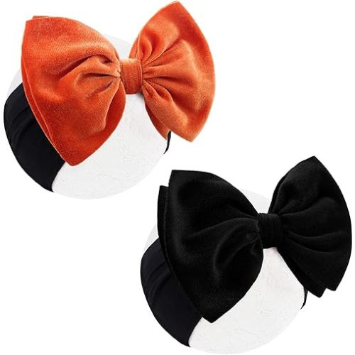YanJie Halloween Velvet Bows Baby Girls Headbands, Nylon Elastic Bow headbands Orange Black Cheer Bows Baby Dress Up Party Headband Gifts for Baby Newborn Toddler Infant