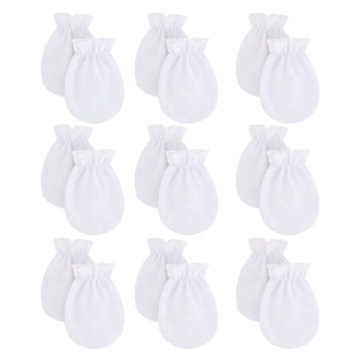 TELOLY Kid Cotton Gloves No Scratch Mittens for 0-6 Months Boys and Girls, 9 Pairs, White
