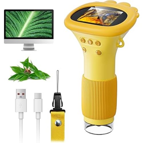 Microscope for Kids, SKYBASIC 2" IPS Screen 1000X Handheld Digital Microscopes HD Pocket Portable Mini USB Microscope Camera, PC Compatible, Science Edu Fun Birthday Gift for Children Students- Orange