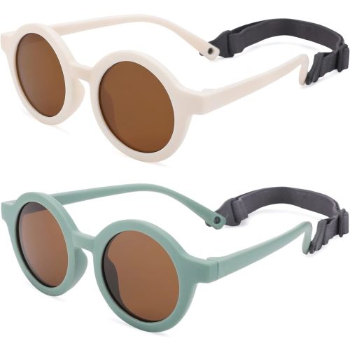 COASION Baby Polarized Round Sunglasses Flexible Rubber Shades with Strap for Toddler Newborn Infant Ages 0-24 Months