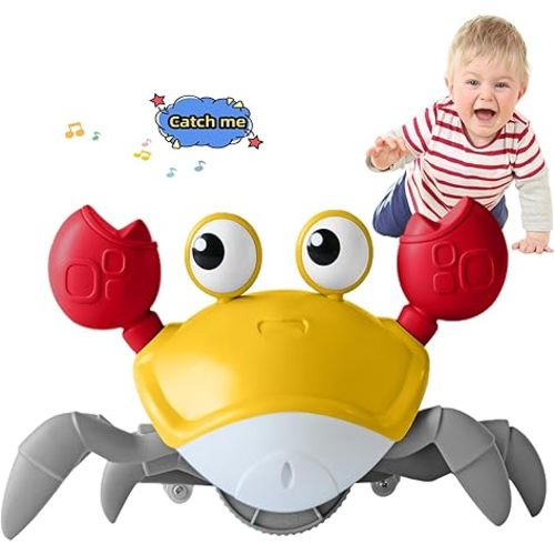 Crawling Crab Baby Toy Fantastic Creatures Toys Infant Sensory Tummy time Toys 3 4 5 6 7 8 9 10 11 12 Babies boy Girl Learning Crawl 3-6 6-12 Walking Toddler Gifts for 36 Months Old (Yellow)