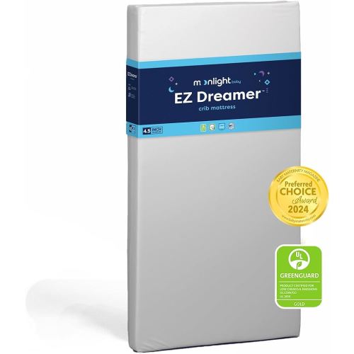 Moonlight Slumber EZ Dreamer Crib Mattress – Dual-Sided Baby and Toddler Mattress, Firm Infant Support, Waterproof and Hypoallergenic Cover, 4.5" Foam, Standard Size, Made in USA