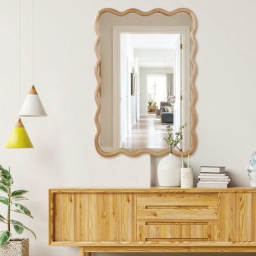 24" x 36" Modern Wavy Rectangle Wall Mirror, Natural Decorative Mirror, Wall-Mounted or Leaning Accent Mirror for Living Room-Panipeachy