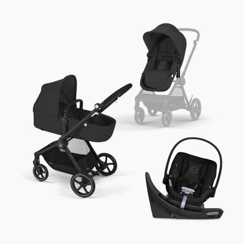 Cybex EOS 5-in-1 Travel System Stroller + Lightweight Aton G Swivel Infant Car Seat - Moon Black/Black Frame