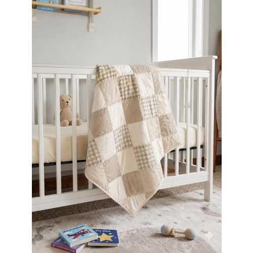 Handmade – Beige & Cream Baby Quilt | Neutral Nursery Bedding