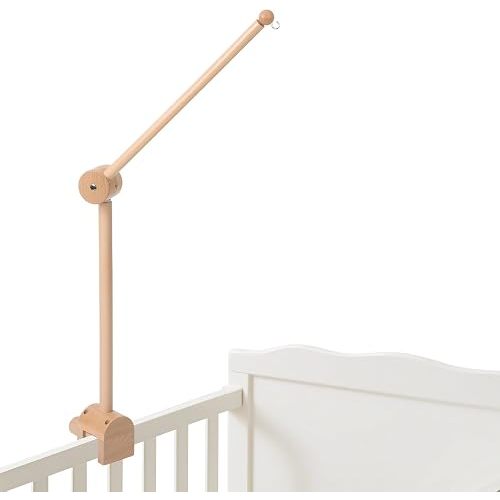 Baby Crib Mobile Arm, Wooden Mobile Arm for Crib, Optimum Slat Thickness for Crib 0.6-1'', 3D 360° Adjustable, Height Range 16.1-24.4'', Mobile Hanger for Crib Baby Boy Girl Nursery Decor