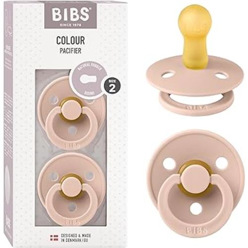 BIBS Pacifiers Colour Collection | Natural Rubber Baby Pacifier | Set of 2 BPA-Free Soothers | Made in Denmark | 6+ Months (Pack of 2) | Blush