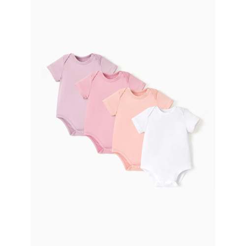Baby Boy/Girl 4-Piece Modal Solid Color Rompers Set Pink